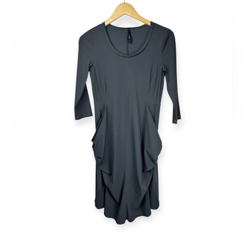 Porto Womens Casual Travel Dress Soft Breathable Scoop Neck 3/4 sleeve Gray Sz 0